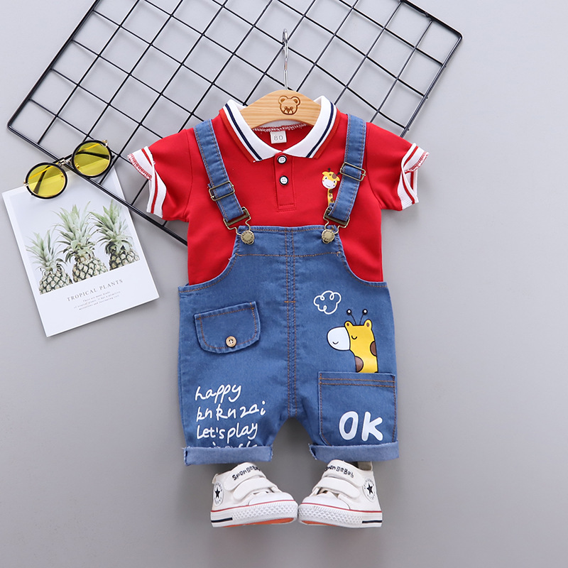 Baby Clothes Summer Baby Denim Brace Short Pants Boy Summer Thin Short-Sleeved Trendy Two-Piece Suit Tide
