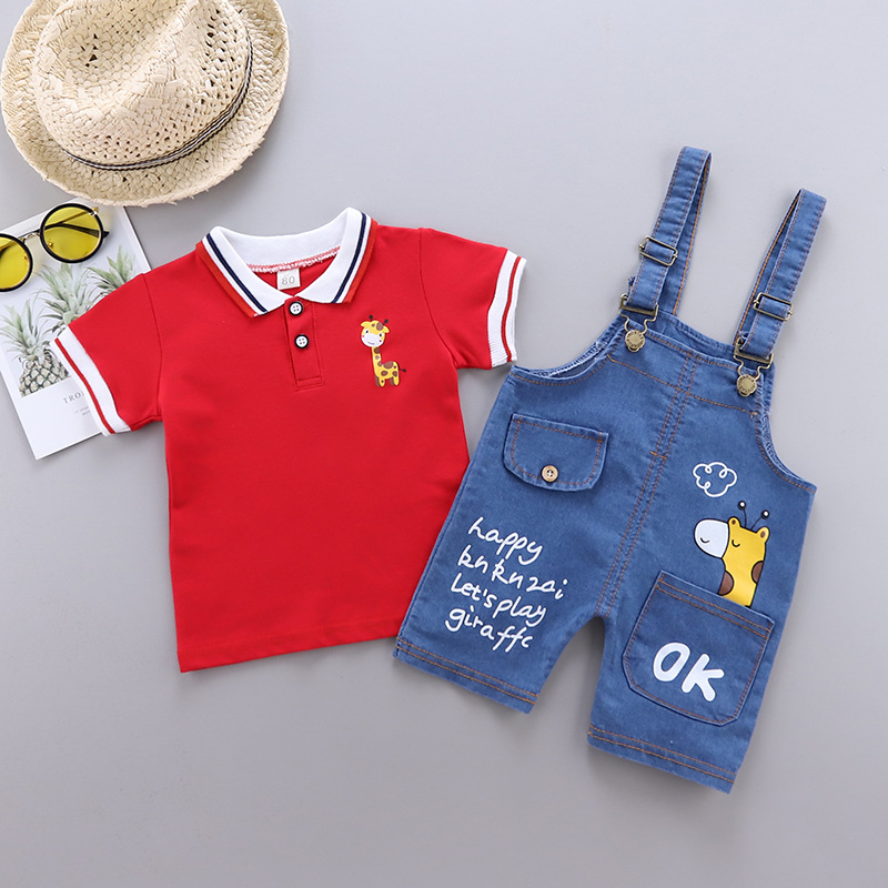 Baby Clothes Summer Baby Denim Brace Short Pants Boy Summer Thin Short-Sleeved Trendy Two-Piece Suit Tide