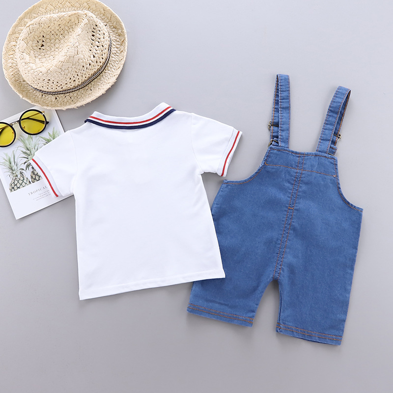 Baby Clothes Summer Baby Denim Brace Short Pants Boy Summer Thin Short-Sleeved Trendy Two-Piece Suit Tide