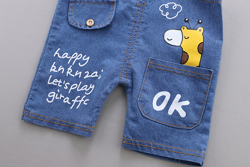 Baby Clothes Summer Baby Denim Brace Short Pants Boy Summer Thin Short-Sleeved Trendy Two-Piece Suit Tide