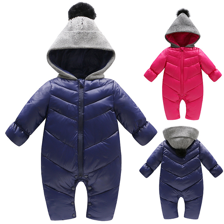 Baby Jumpsuit Winter Thickened down Cotton Rompers Wholesale Newborn Baby Clothes out Hooded Jumpsuit