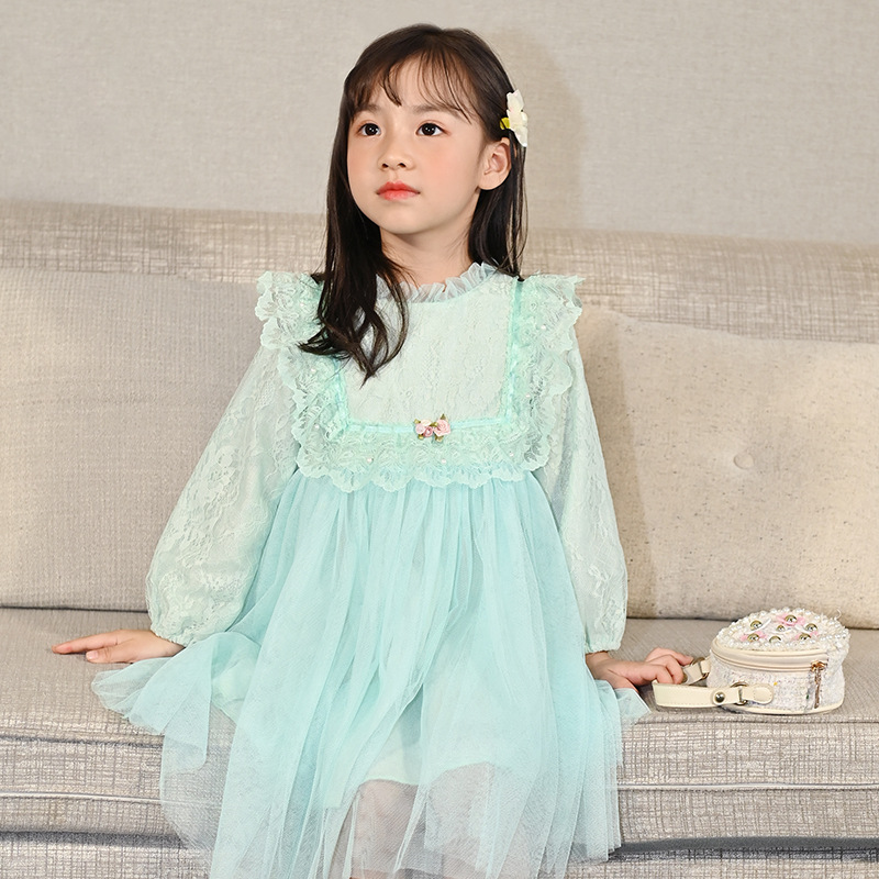 Girls&#039; Autumn Dress 2021 New Long Sleeve Puffy Lace Gauzy Skirt Children&#039;s Princess Dress Baby Clothes Skirt