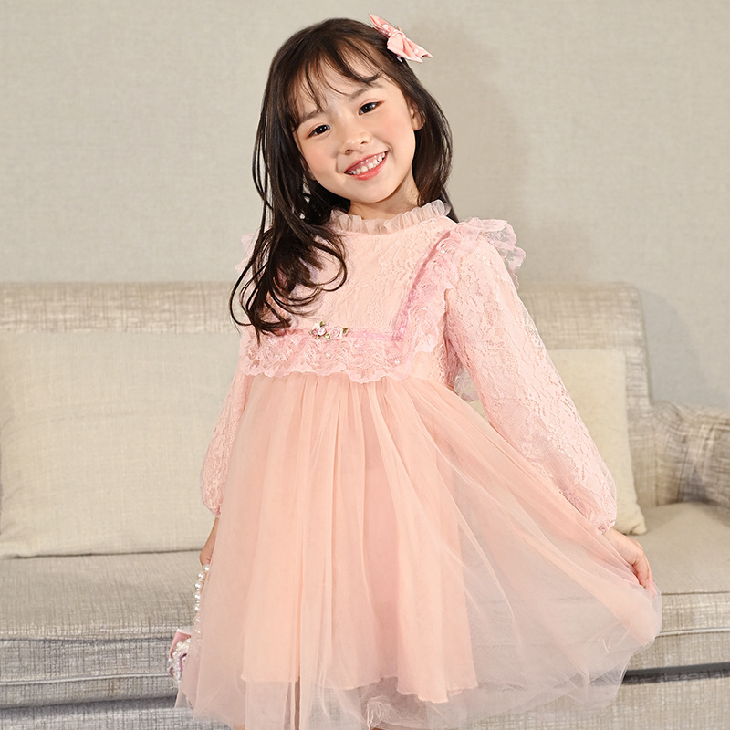 Girls&#039; Autumn Dress 2021 New Long Sleeve Puffy Lace Gauzy Skirt Children&#039;s Princess Dress Baby Clothes Skirt