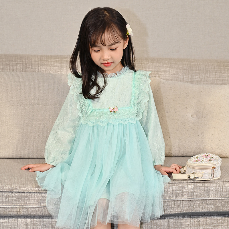 Girls&#039; Autumn Dress 2021 New Long Sleeve Puffy Lace Gauzy Skirt Children&#039;s Princess Dress Baby Clothes Skirt
