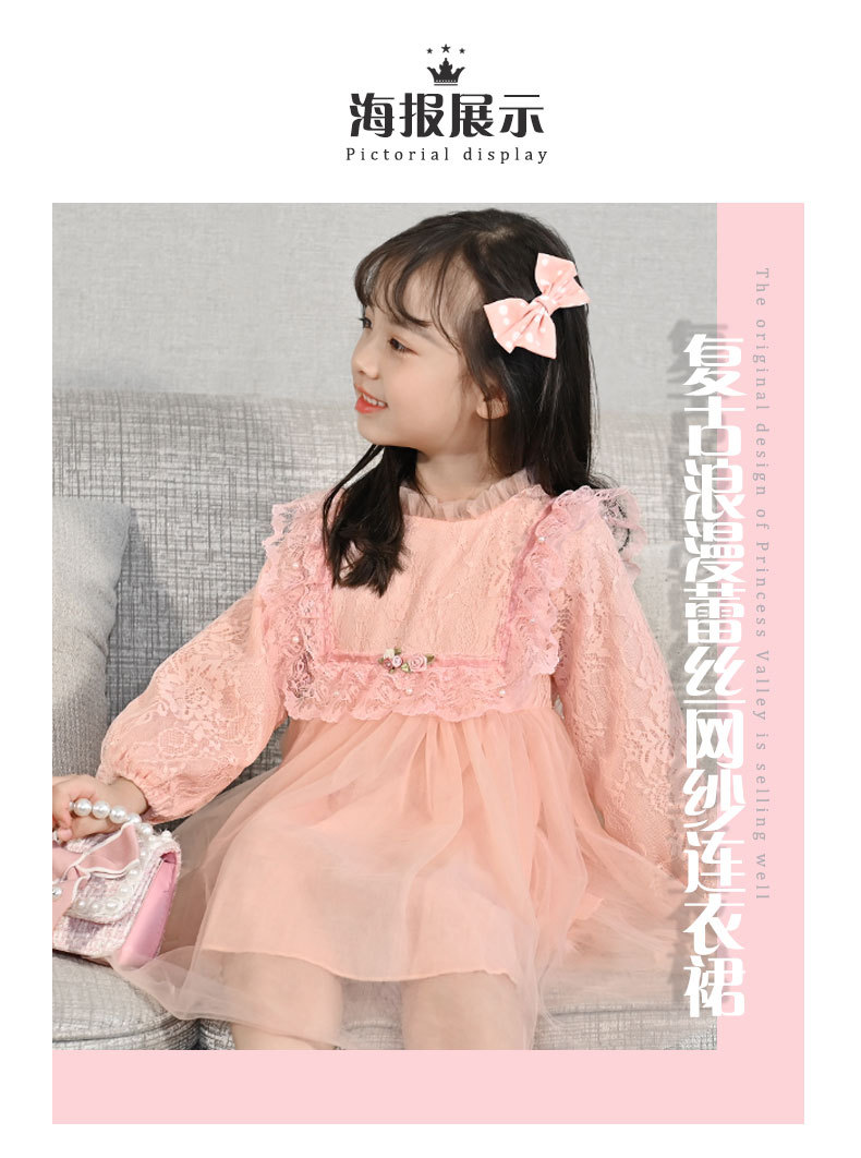 Girls' Autumn Dress 2021 New Long Sleeve Puffy Lace Gauzy Skirt Children's Princess Dress Baby Clothes Skirt