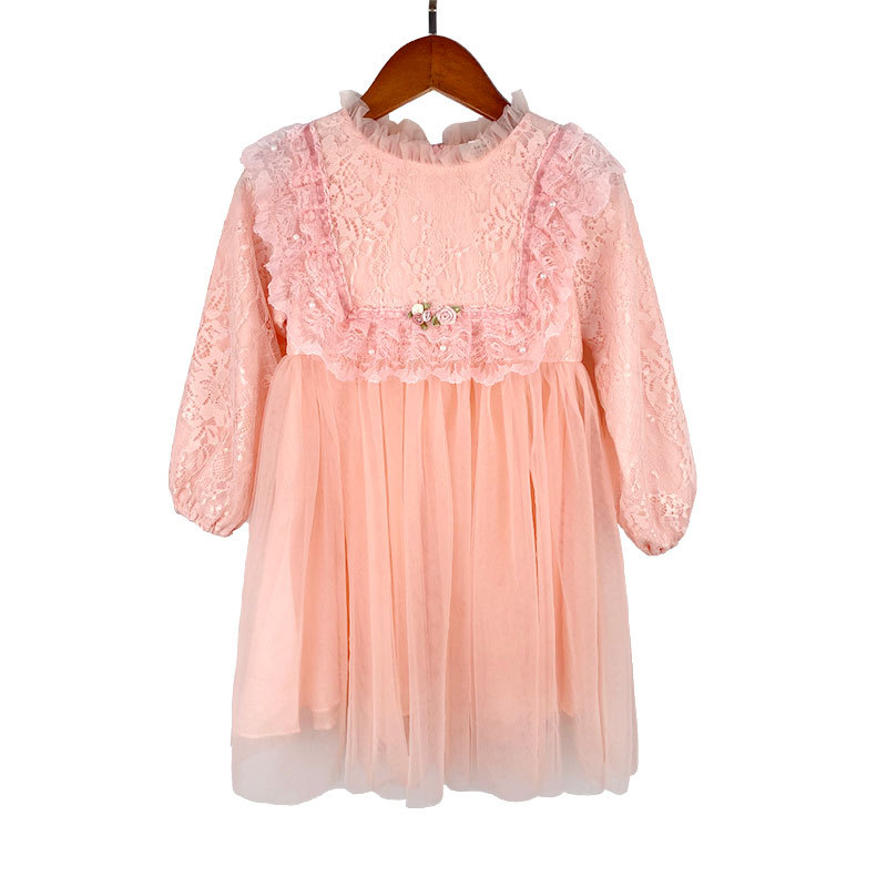 Girls&#039; Autumn Dress 2021 New Long Sleeve Puffy Lace Gauzy Skirt Children&#039;s Princess Dress Baby Clothes Skirt