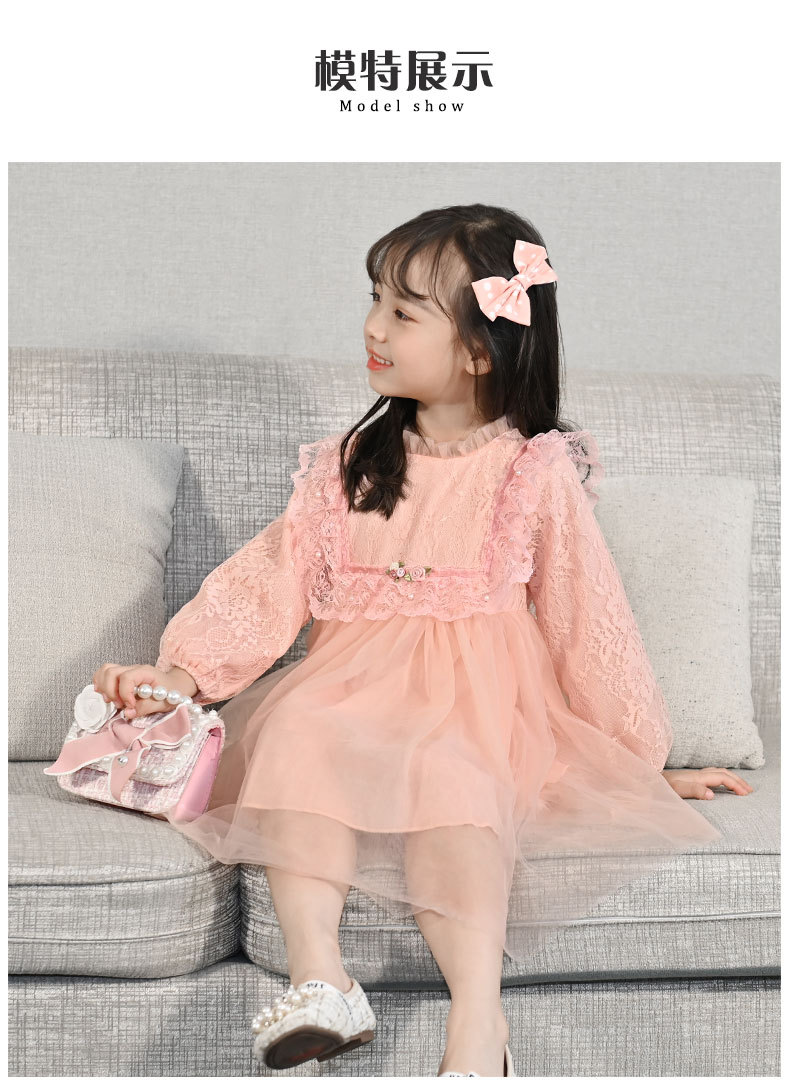 Girls' Autumn Dress 2021 New Long Sleeve Puffy Lace Gauzy Skirt Children's Princess Dress Baby Clothes Skirt