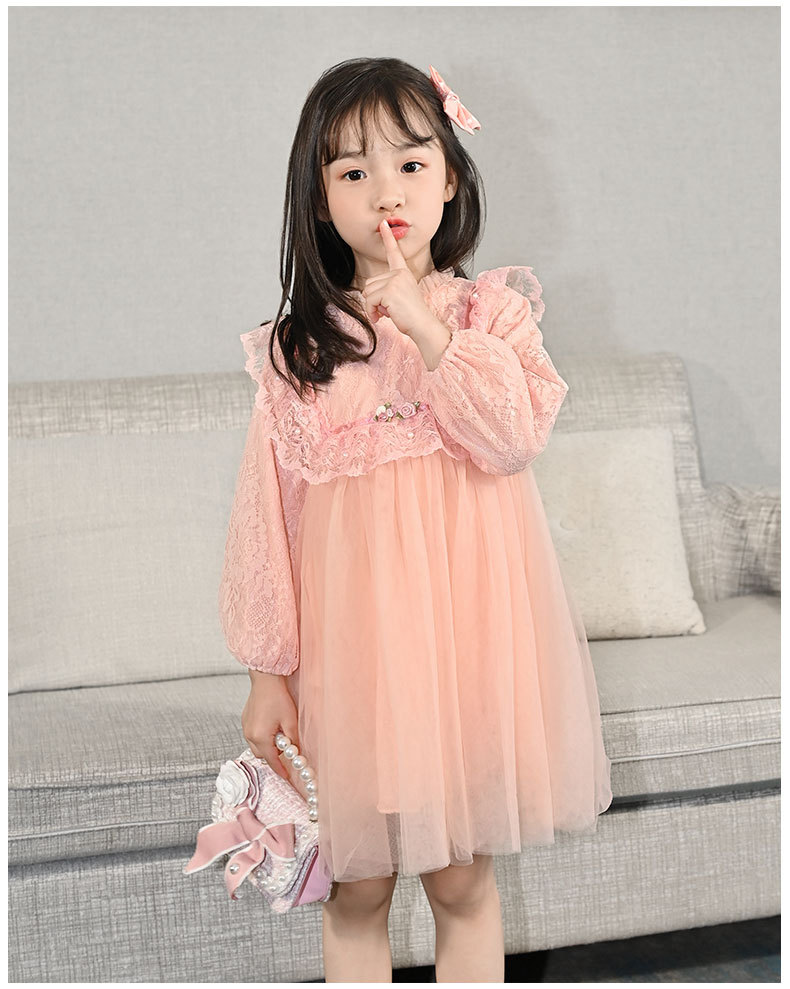 Girls' Autumn Dress 2021 New Long Sleeve Puffy Lace Gauzy Skirt Children's Princess Dress Baby Clothes Skirt