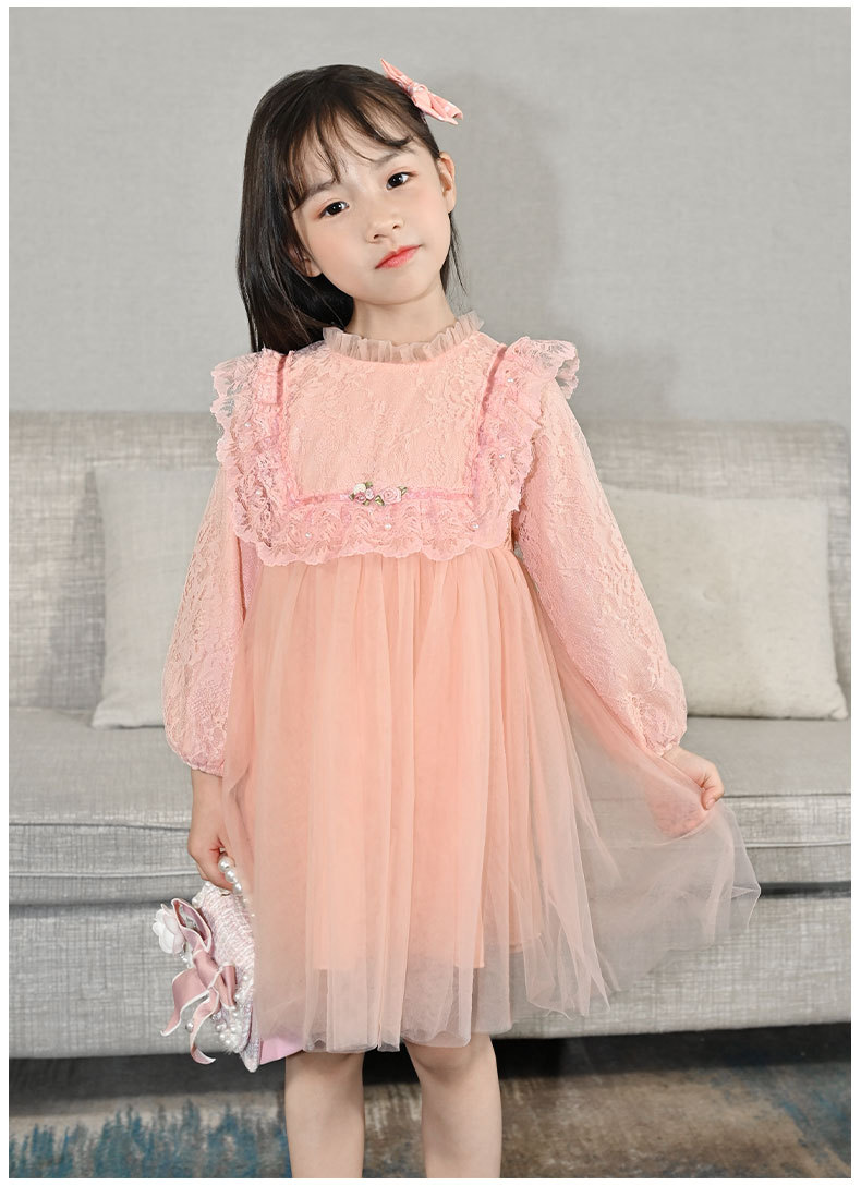 Girls' Autumn Dress 2021 New Long Sleeve Puffy Lace Gauzy Skirt Children's Princess Dress Baby Clothes Skirt