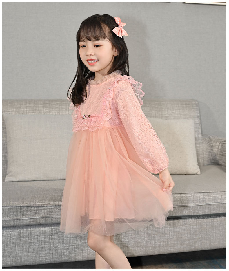 Girls' Autumn Dress 2021 New Long Sleeve Puffy Lace Gauzy Skirt Children's Princess Dress Baby Clothes Skirt