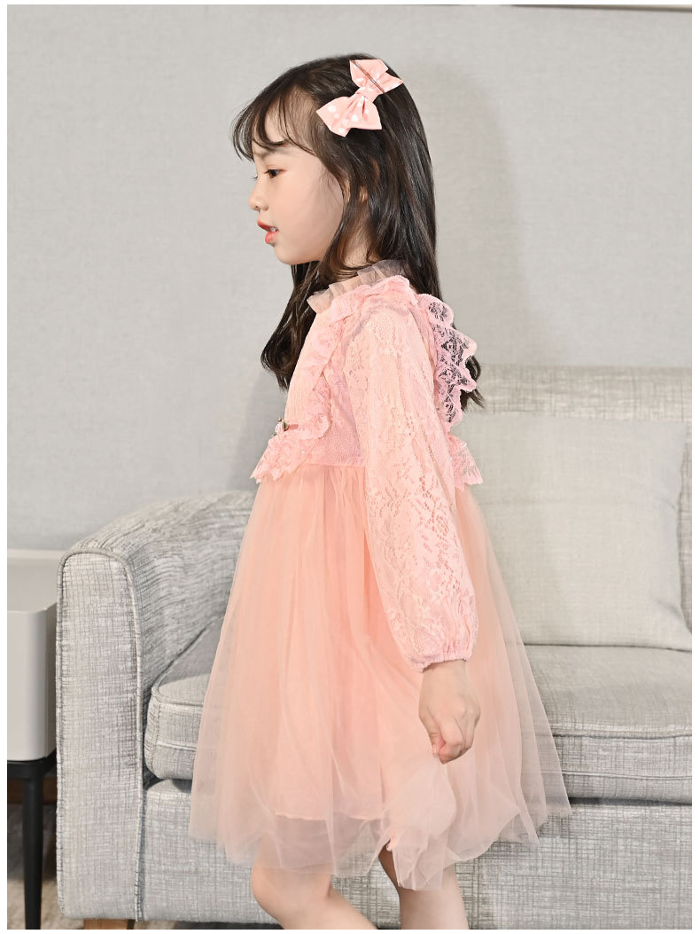 Girls' Autumn Dress 2021 New Long Sleeve Puffy Lace Gauzy Skirt Children's Princess Dress Baby Clothes Skirt