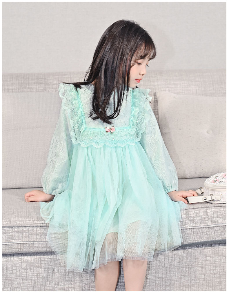 Girls' Autumn Dress 2021 New Long Sleeve Puffy Lace Gauzy Skirt Children's Princess Dress Baby Clothes Skirt