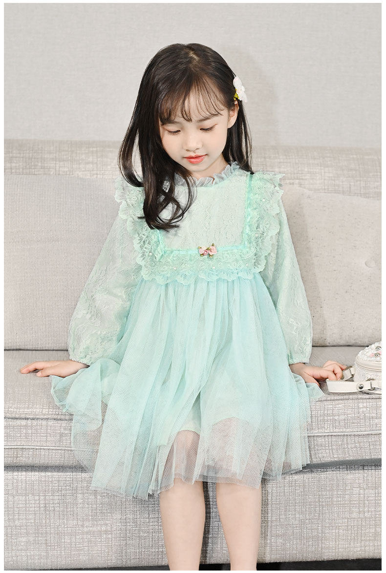 Girls' Autumn Dress 2021 New Long Sleeve Puffy Lace Gauzy Skirt Children's Princess Dress Baby Clothes Skirt