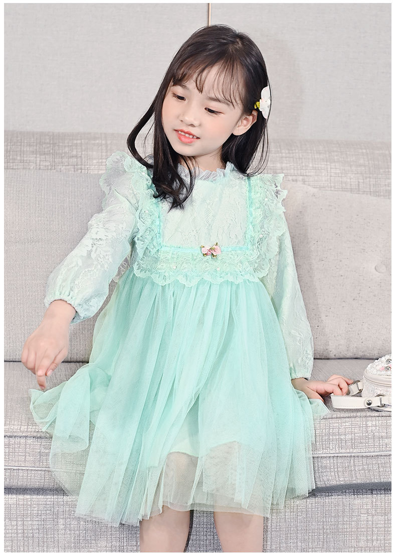 Girls' Autumn Dress 2021 New Long Sleeve Puffy Lace Gauzy Skirt Children's Princess Dress Baby Clothes Skirt
