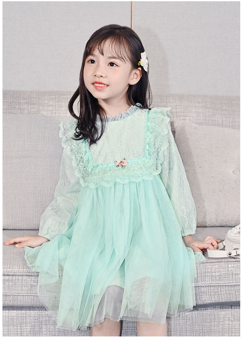 Girls' Autumn Dress 2021 New Long Sleeve Puffy Lace Gauzy Skirt Children's Princess Dress Baby Clothes Skirt