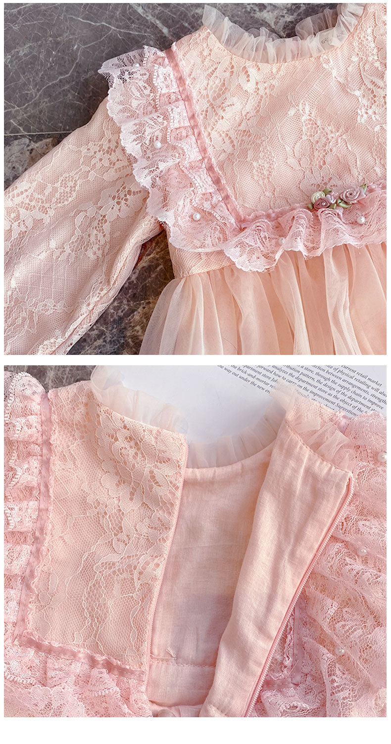 Girls' Autumn Dress 2021 New Long Sleeve Puffy Lace Gauzy Skirt Children's Princess Dress Baby Clothes Skirt