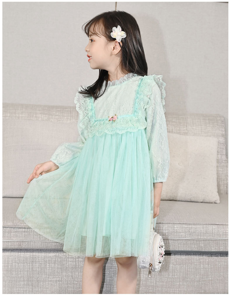 Girls' Autumn Dress 2021 New Long Sleeve Puffy Lace Gauzy Skirt Children's Princess Dress Baby Clothes Skirt