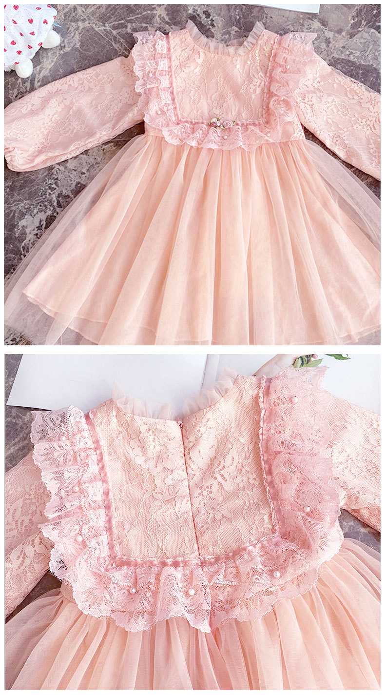 Girls' Autumn Dress 2021 New Long Sleeve Puffy Lace Gauzy Skirt Children's Princess Dress Baby Clothes Skirt