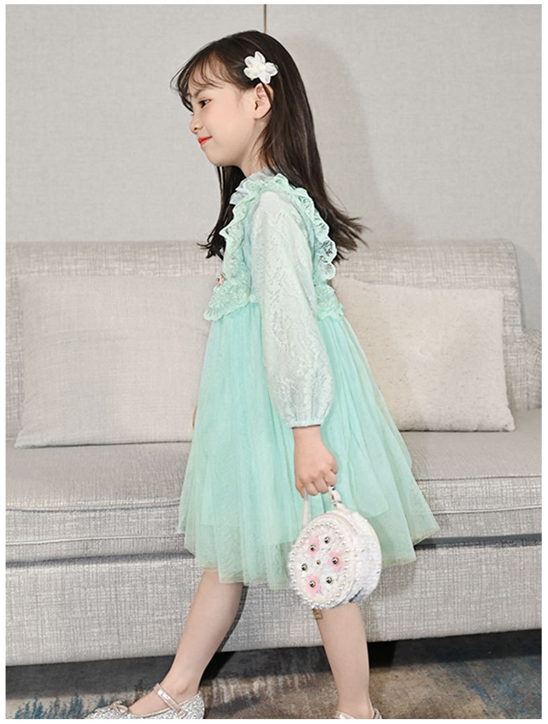 Girls' Autumn Dress 2021 New Long Sleeve Puffy Lace Gauzy Skirt Children's Princess Dress Baby Clothes Skirt