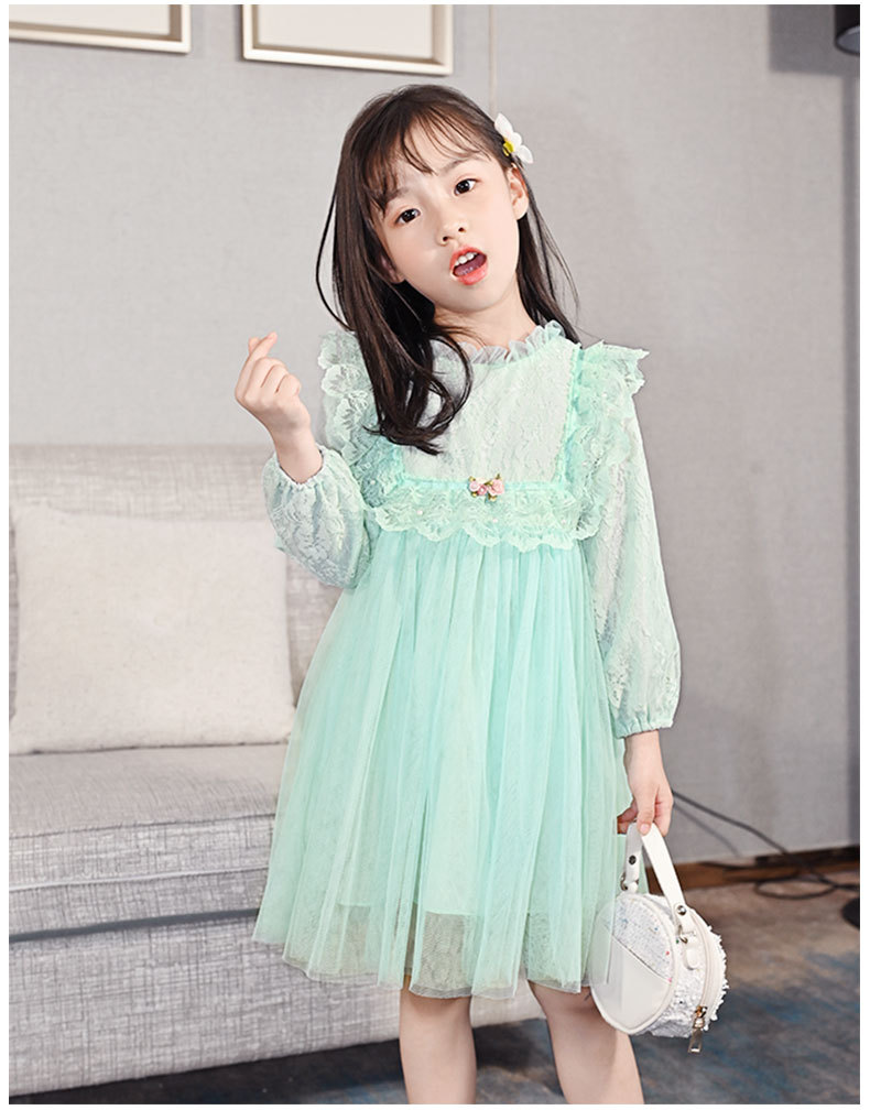 Girls' Autumn Dress 2021 New Long Sleeve Puffy Lace Gauzy Skirt Children's Princess Dress Baby Clothes Skirt