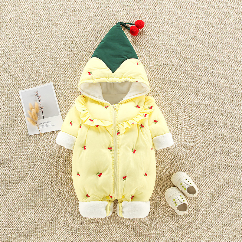Baby Clothes Autumn and Winter Suit 0-1 Week Cute Cherry Outerwear Cotton Baby Girl Winter Clothing Jumpsuit Thickened