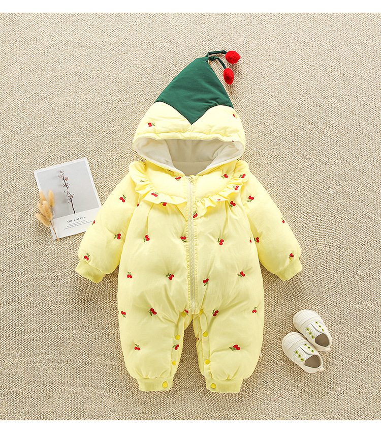 Baby Clothes Autumn and Winter Suit 0-1 Week Cute Cherry Outerwear Cotton Baby Girl Winter Clothing Jumpsuit Thickened Baby Clothes Autumn and Winter Suit 0-1 Week Cute Cherry Outerwear Cotton Baby Girl Winter Clothing Jumpsuit Thickened