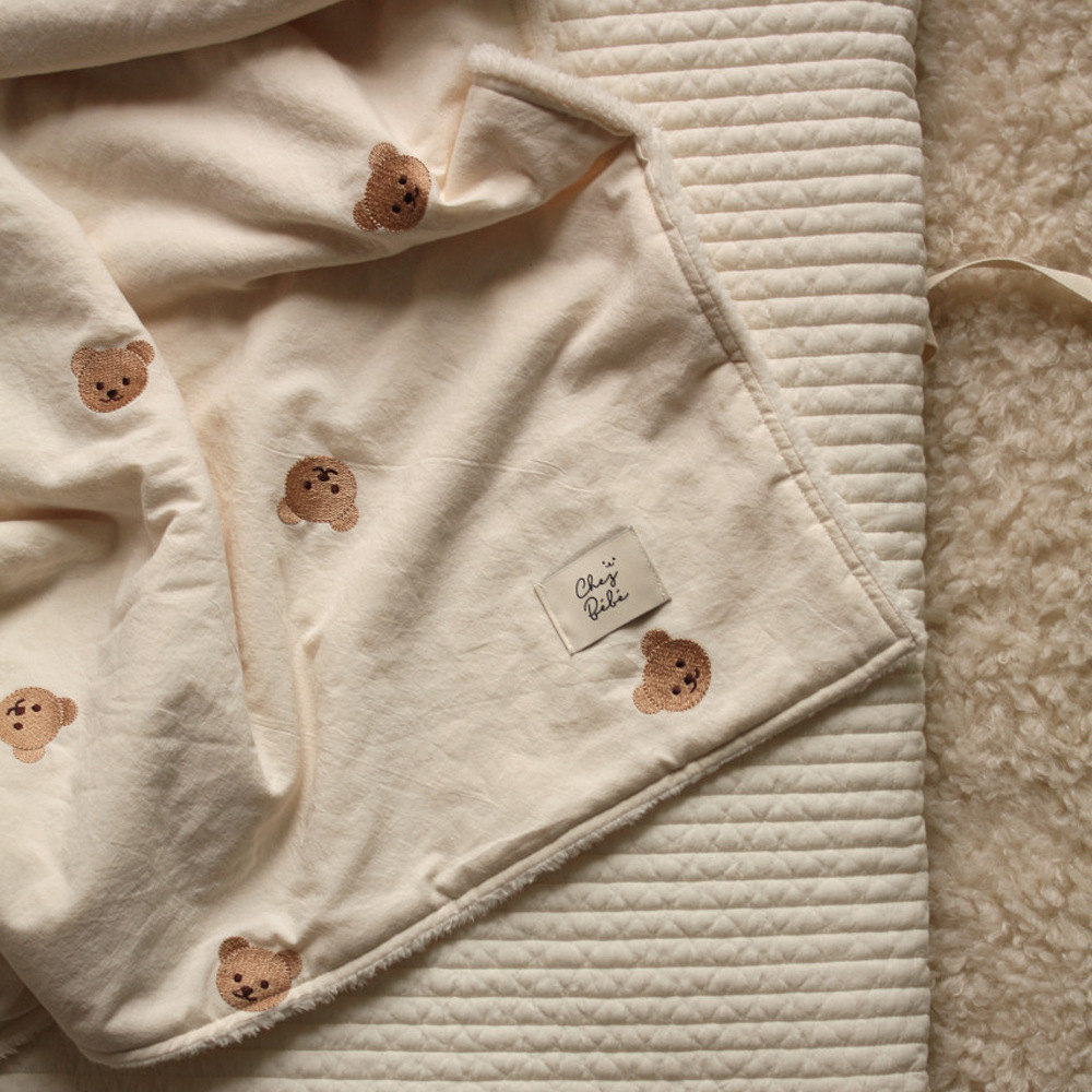 Baby Blanket Pure Cotton Embroidery Bear Cover Blanket Spring and Autumn Quilt Baby Blanket Nap Blanket Coral Fleece