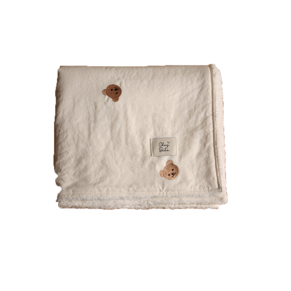 Baby Blanket Pure Cotton Embroidery Bear Cover Blanket Spring and Autumn Quilt Baby Blanket Nap Blanket Coral Fleece