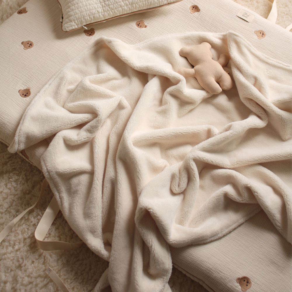Baby Blanket Pure Cotton Embroidery Bear Cover Blanket Spring and Autumn Quilt Baby Blanket Nap Blanket Coral Fleece