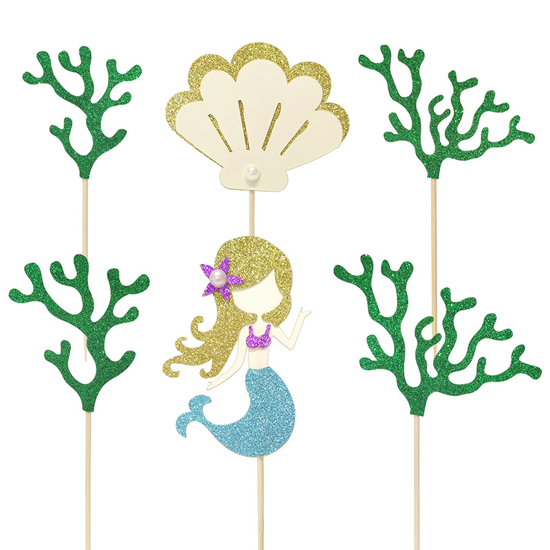 Summer Cake Decoration Creative Mermaid Shell Seaweed Cake Inserting Card Beach Party Cake Toothpick Holder Summer Cake Decoration Creative Mermaid Shell Seaweed Cake Inserting Card Beach Party Cake Toothpick Holder