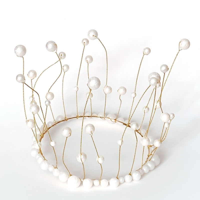 Pearl Crown Seaweed Alloy Ornaments Seaweed Birthday Cake Baking Decoration Baby Bridal Headdress round Style