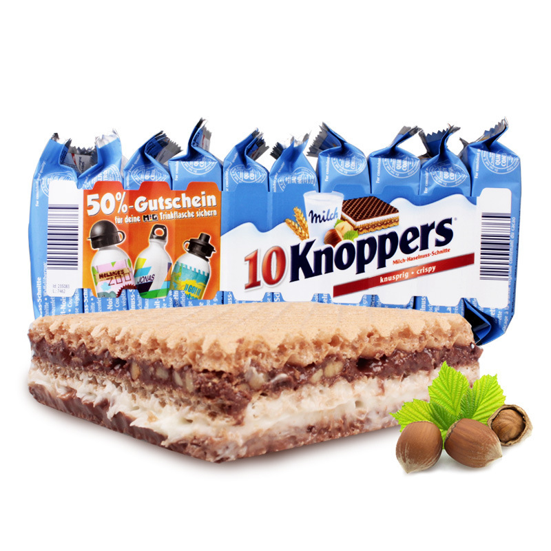 German Imported Wafer Knoppers Milk Hazelnut Chocolate Wafer Biscuits 10-Piece Bag/Single Piece