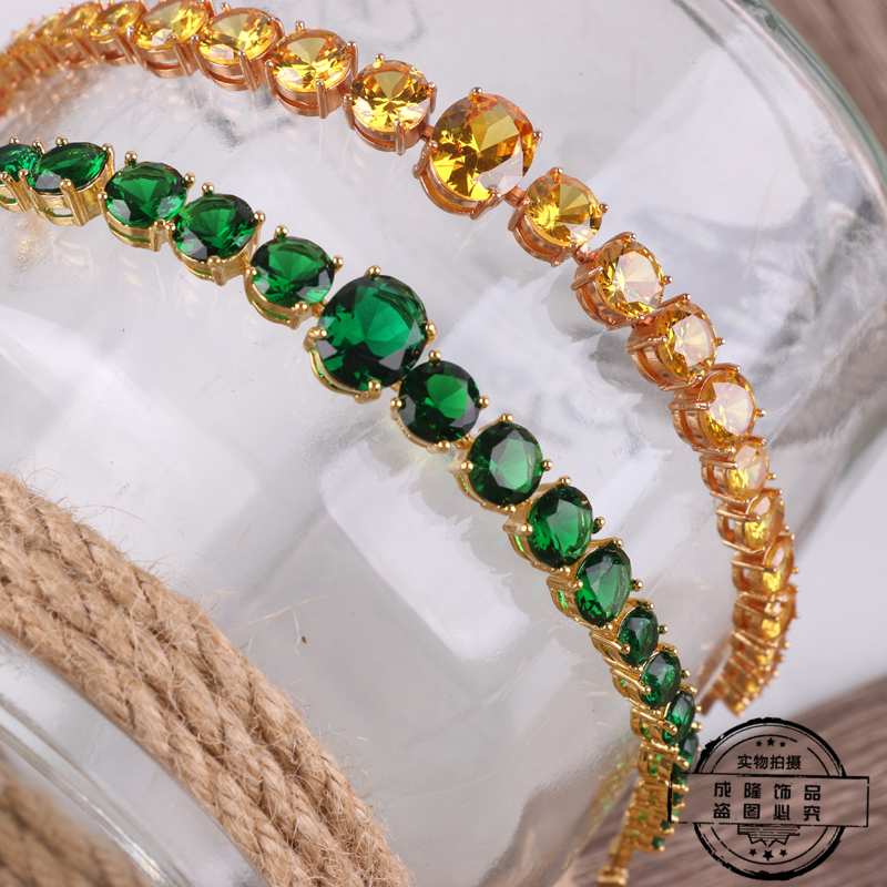 Multicolor imported 4A zircon electroplating genuine gold quality pure copper zircon bracelet