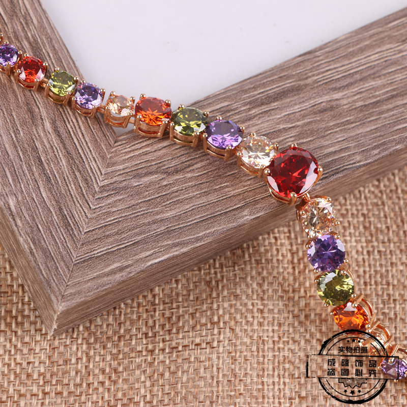 Multicolor imported 4A zircon electroplating genuine gold quality pure copper zircon bracelet