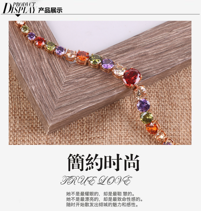 Multicolor imported 4A zircon electroplating genuine gold quality pure copper zircon bracelet