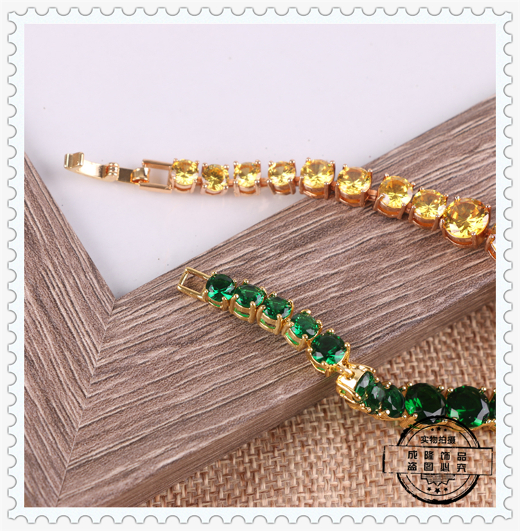 Multicolor imported 4A zircon electroplating genuine gold quality pure copper zircon bracelet
