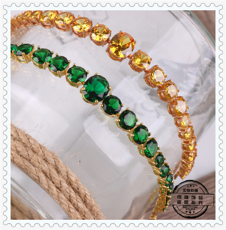 Multicolor imported 4A zircon electroplating genuine gold quality pure copper zircon bracelet