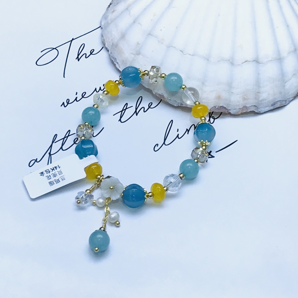 Brazil Imported Agate Simple and Natural Aquamarine Bracelet Plated 14K Real Gold Fresh Bracelet