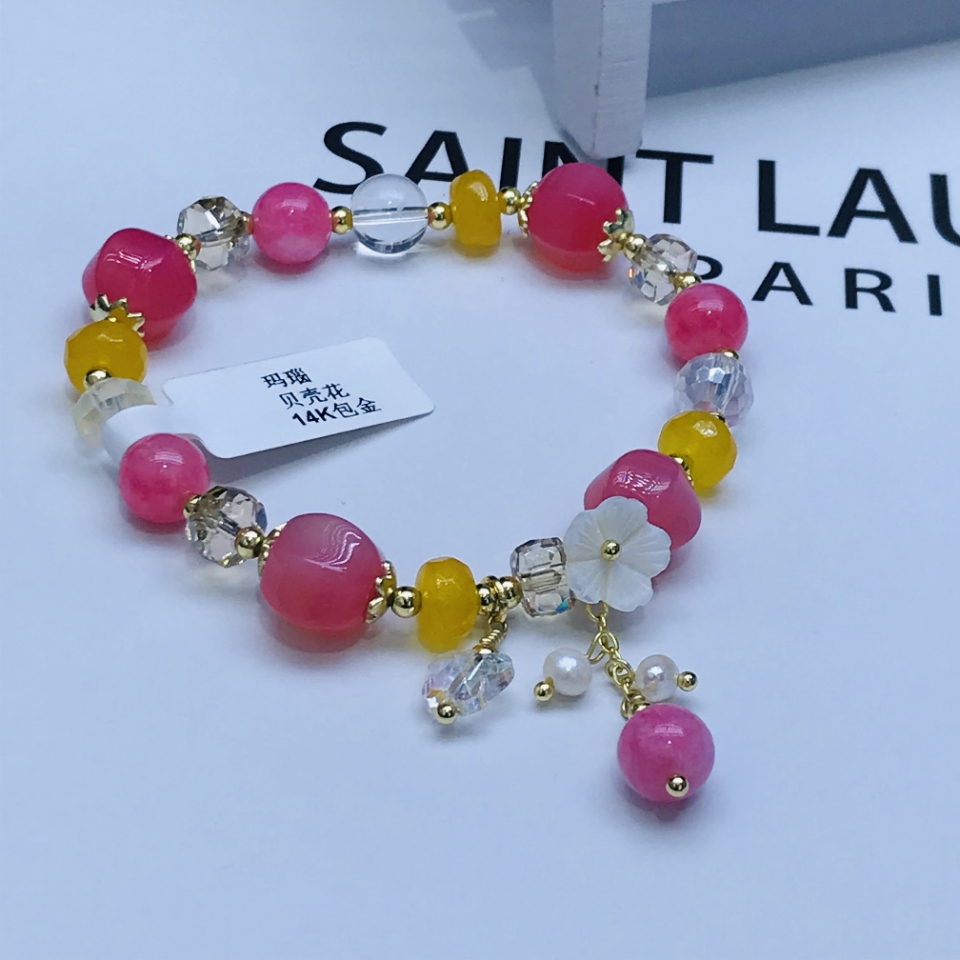 Natural Brazil Imported Agate Stone Bracelet Plated 14K Real Gold Sweet Cute and Graceful Flower Girlfriends Bracelet