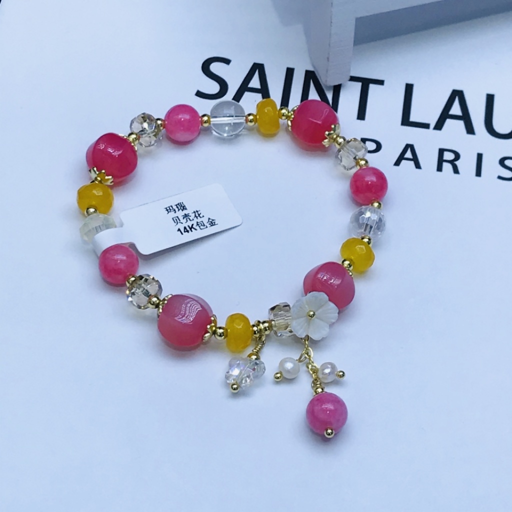 Natural Brazil Imported Agate Stone Bracelet Plated 14K Real Gold Sweet Cute and Graceful Flower Girlfriends Bracelet
