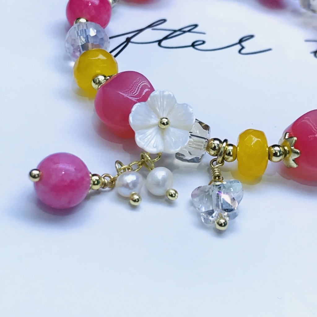 Natural Brazil Imported Agate Stone Bracelet Plated 14K Real Gold Sweet Cute and Graceful Flower Girlfriends Bracelet
