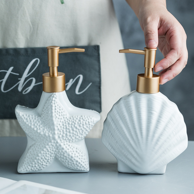 Nordic Style Ceramic Bathroom Storage Bottle Shampoo Shower Gel Hand Sanitizer Disinfectant Lotion Pump for Hotel