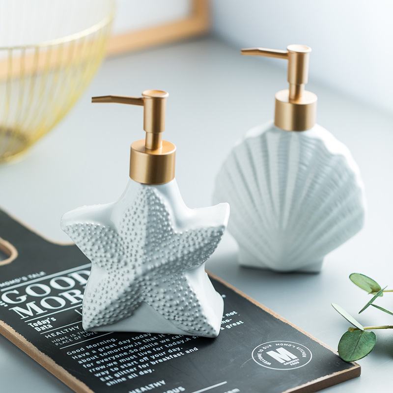 Nordic Style Ceramic Bathroom Storage Bottle Shampoo Shower Gel Hand Sanitizer Disinfectant Lotion Pump for Hotel