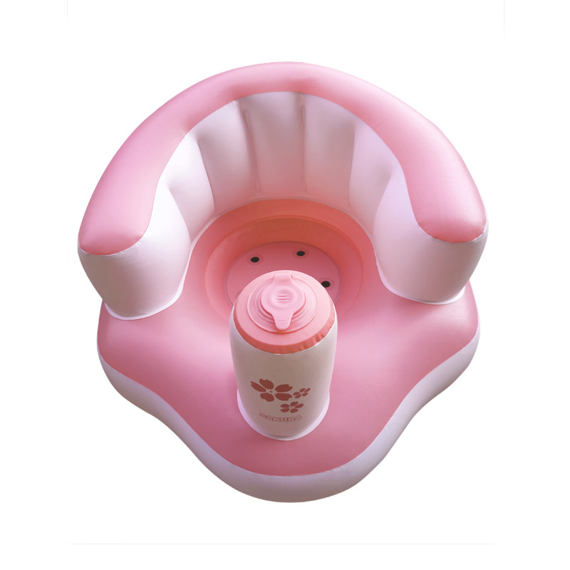Powder and white baby inflatable sofa baby learn to sit chair child chair dining chair will carry bath stool PVC toys