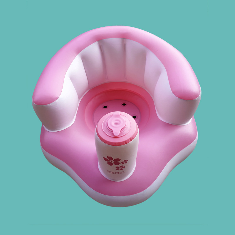 Powder and white baby inflatable sofa baby learn to sit chair child chair dining chair will carry bath stool PVC toys