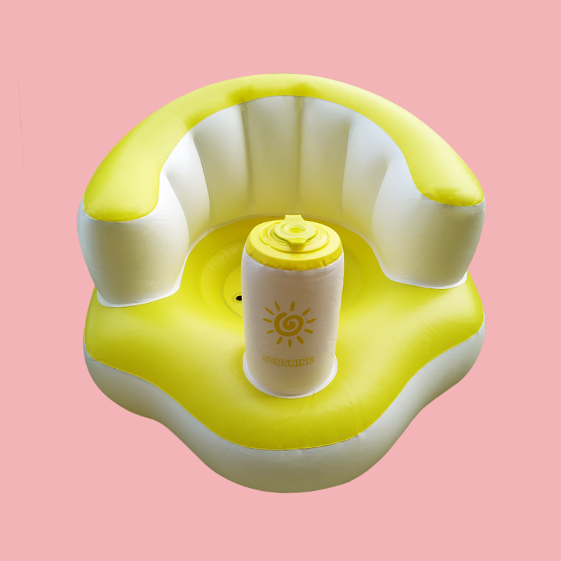 Powder and white baby inflatable sofa baby learn to sit chair child chair dining chair will carry bath stool PVC toys