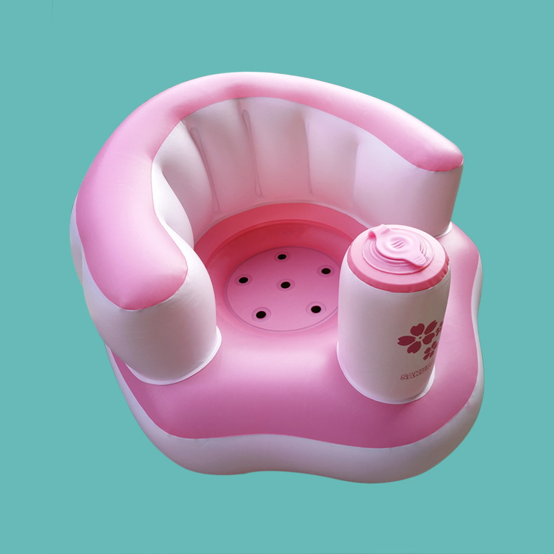 Powder and white baby inflatable sofa baby learn to sit chair child chair dining chair will carry bath stool PVC toys