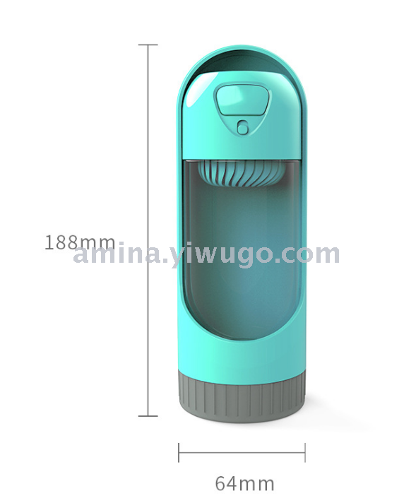 The dog goes out to the water bottle portable drinking fountain the cat goes along to feed the water cup folds drinks