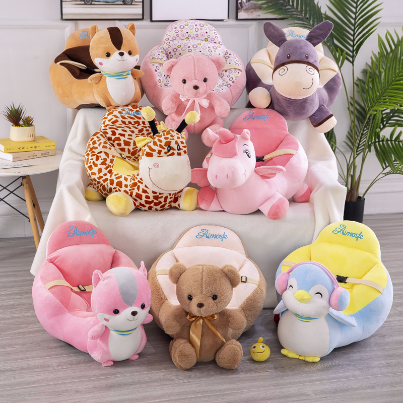 Cartoon Children&#039;s Sofa Baby Learning Seat and Safety Belt Fall Protection Headgear Tatami Plush Toy Giraffe