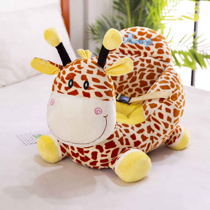 Cartoon Children&#039;s Sofa Baby Learning Seat and Safety Belt Fall Protection Headgear Tatami Plush Toy Giraffe